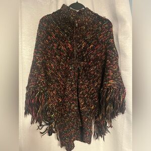 Chico's Vibrant Knit Poncho with Fringe